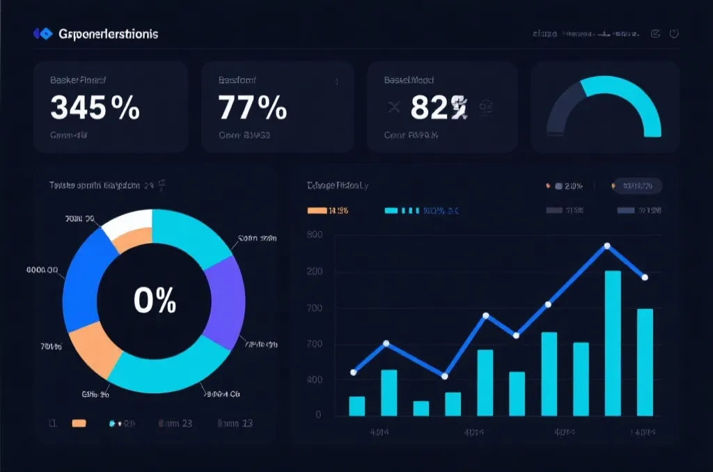 Abstract clean visualization of basketball statistics charts and data graphs on a sleek dark interface